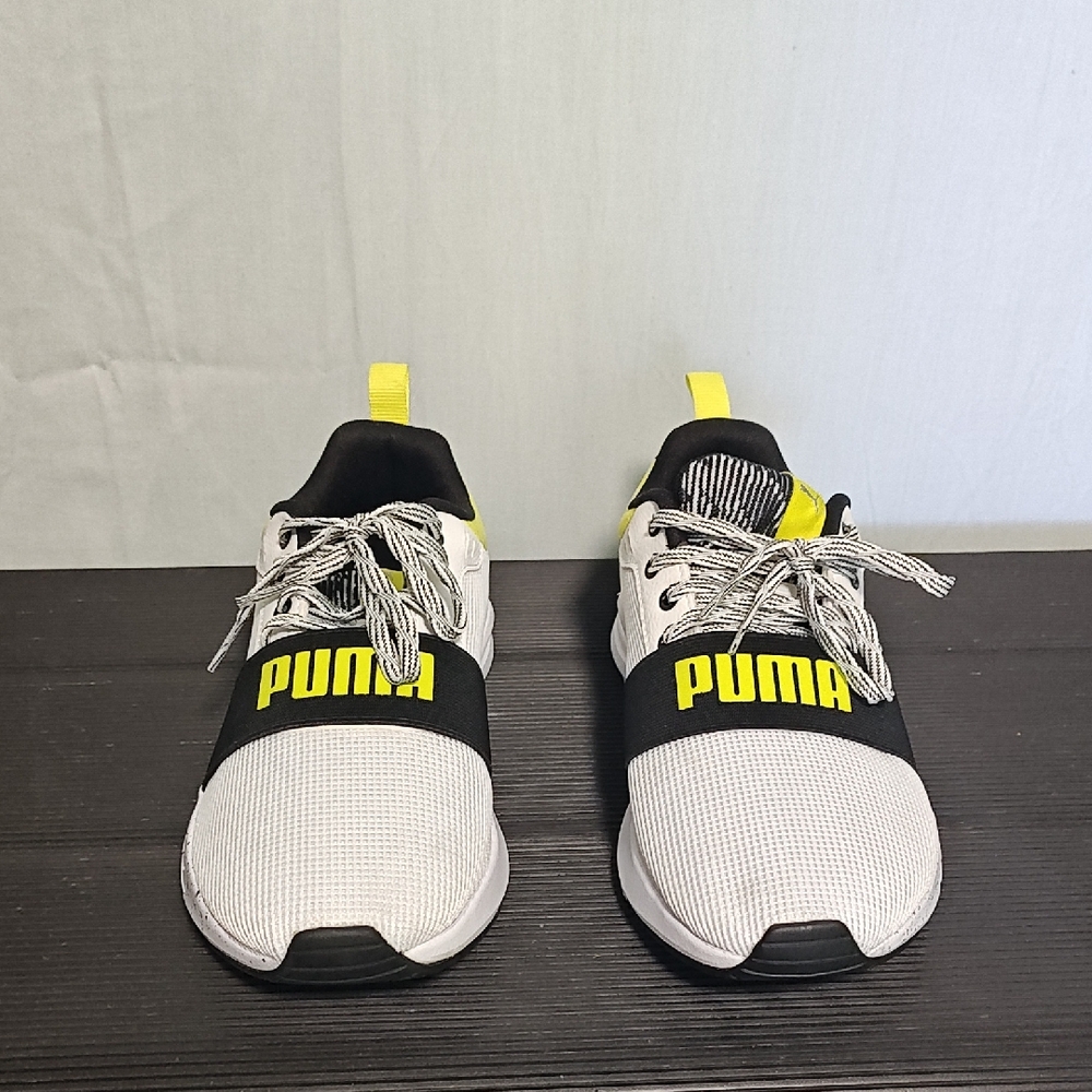 Puma Kids White and Black Sneakers with Yellow Accents